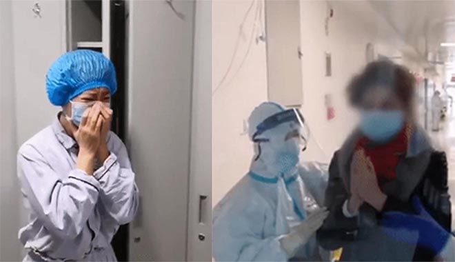 Y tá Vũ Hán bật khóc khi bệnh nhân cúi đầu cảm ơn ngày xuất viện