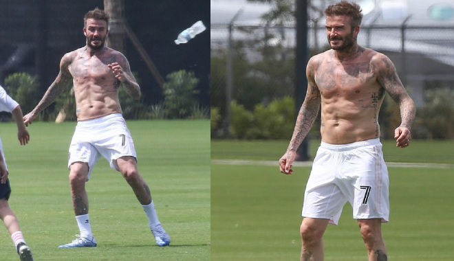 David Beckham khoe cơ bụng 6 múi ở tuổi 45