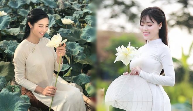 Xuýt xoa bộ ảnh diện áo dài trắng chụp bên đầm sen của mỹ nhân Việt