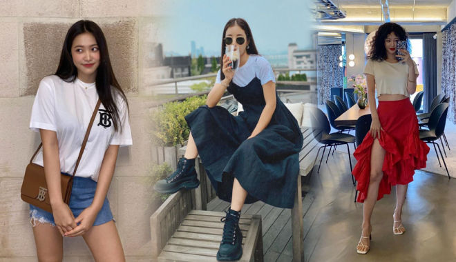 Học sao Kbiz cách mặc áo phông trắng: Mix với quần jean, váy 2 dây
