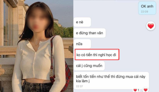 Lúc khó khăn bạn trai không giúp, còn bảo: Không có tiền thì nghỉ học