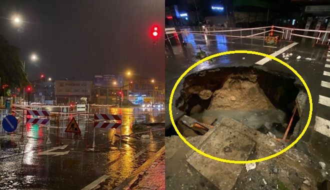 Sau cơn mưa tối 6/8, xuất hiện "hố tử thần" giữa giao lộ ở TP.HCM