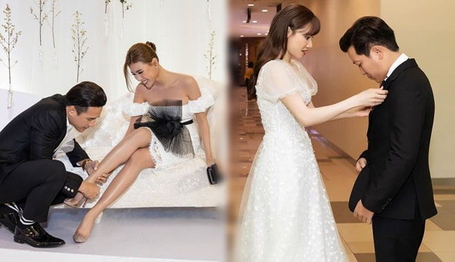 Sao Việt chăm sóc nửa kia từng ly từng tí khi đi sự kiện