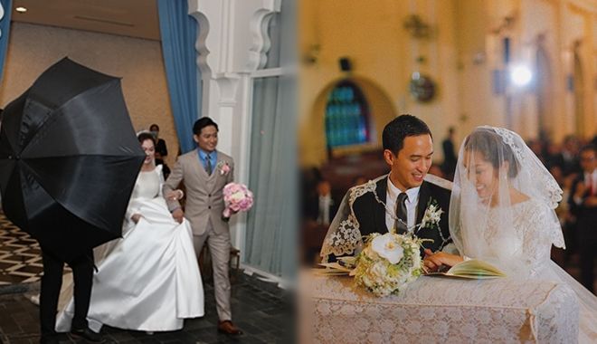 Quý Bình và các sao Việt thuê vệ sĩ che dù "ngụy trang" trong đám cưới