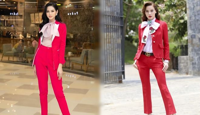 Đỗ Thị Hà diện suits đỏ hao hao trang phục Hà Hồ cách đây gần 5 năm