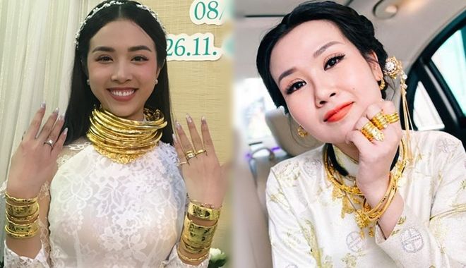 Mỹ nhân Việt vàng đeo trĩu cổ trong ngày cưới: Thúy An 13 cây vàng