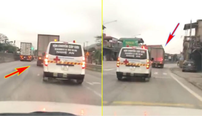 Mặc xe cứu thương hú còi, xe tải quyết không nhường gần 8km đường
