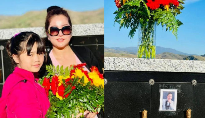 Thúy Nga đưa con gái đến thăm mộ NS Chí Tài, nhìn di ảnh lại xót xa
