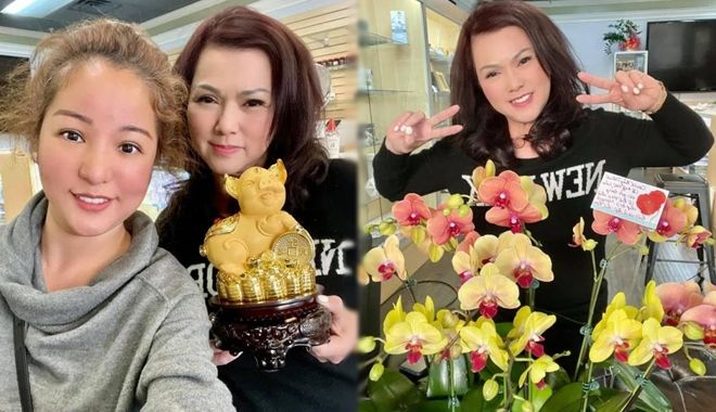 Thúy Nga mang heo vàng và hoa fan Việt nhờ gửi tặng bà xã Chí Tài