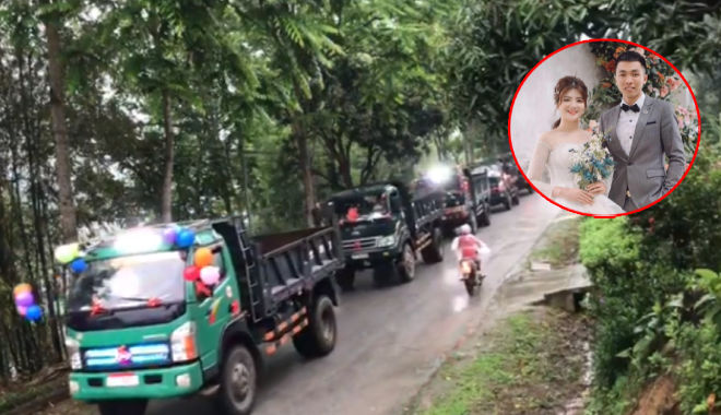 10 năm làm tài xế, chú rể đưa luôn dàn xe ben đi rước dâu