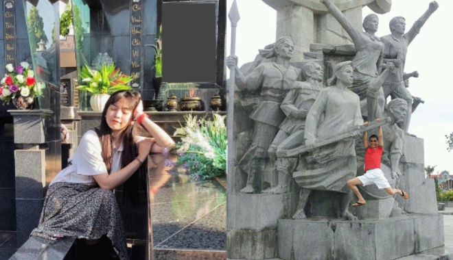 Sao Việt chọn nhầm nơi "sống ảo": Khánh Vân tạo dáng ở bia mộ
