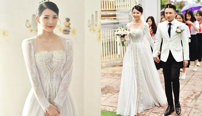 Vợ Phan Mạnh Quỳnh diện váy cưới 10.000 viên pha lê trong lễ đón dâu
