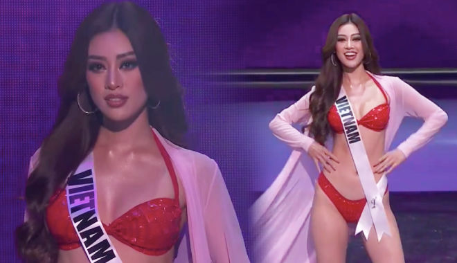 Khánh Vân diện áo tắm màu phong thủy "đốt cháy" bán kết Miss Universe 