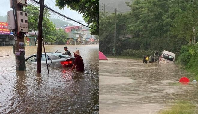 Lào Cai sau cơn mưa: Vùng núi cũng biến thành sông, nhấn chìm ôtô