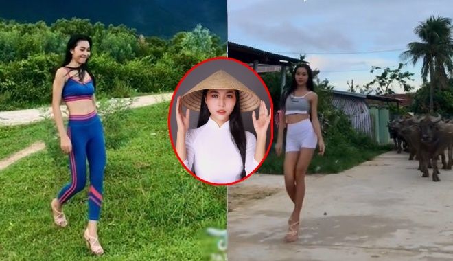 Cô gái đi giày cao gót 15cm trên đường làng "chăn trâu cũng phải đẹp"