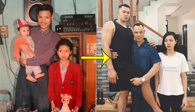 Ba cha con chụp đúng tư thế cách đây 24 năm: Cậu út cao to nhất nhà