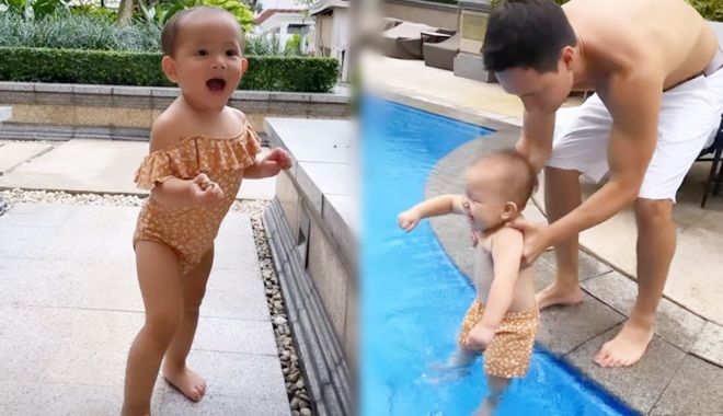 Lisa - Leon diện đồ đôi đi bơi: cậu ú theo style của bố