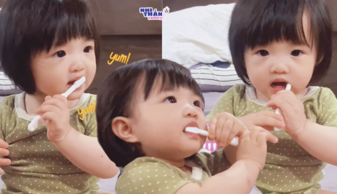 Loạt ảnh chứng tỏ Winnie là "thánh hài": mới 1 tuổi mà đã đánh răng