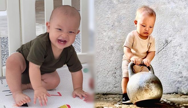Leon đã biết tập gym, mẹ Hà đừng kêu con nặng lắm nữa