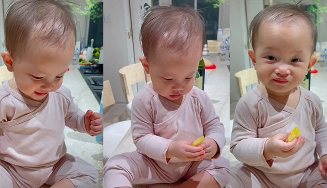 Lisa mới hơn 1 tuổi đã tự lập, bốc ăn ngon lành hơn hẳn cậu ú Leon