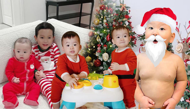 Nhóc tì Vbiz đón Giáng sinh: Quý tử nhà Phạm Hương chăm em giúp mẹ