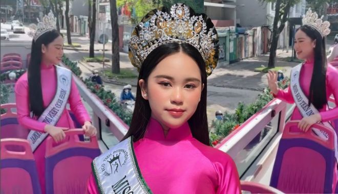 Bella Vũ đi thăm thành phố bằng xe buýt 2 tầng hậu đăng quang