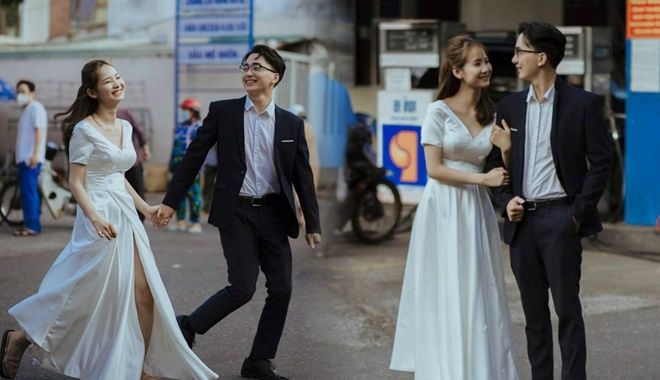 Còn chỗ nào hot bằng: Cô dâu chú rể kéo nhau ra cây xăng chụp ảnh cưới