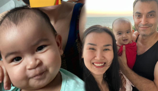 Con gái Võ Hạ Trâm mới 8 tháng tuổi đã biết làm đỏm chụp hình