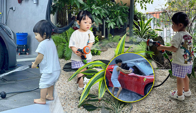 Cường Đô La có con gái đáng tiền: hết rửa xe đến tưới cây giúp bố