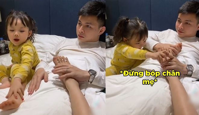 Thấy bố bóp chân cho mẹ, bé gái đòi được y chang còn phỗng tay trên