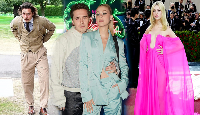 Brooklyn Beckham "làm nền" cho vợ, mặc hệt trẻ con đi show thời trang