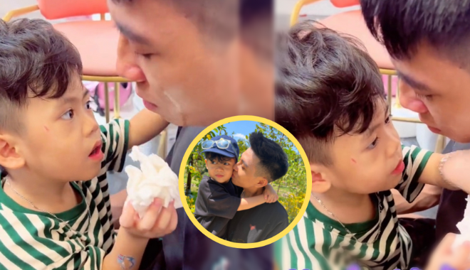 Thấy bố khóc, "thanh niên lớp mầm" dỗ dành: "Bố đừng tủi thân nhiều"