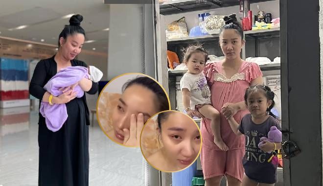 Bà xã Lê Dương Bảo Lâm một lúc chăm ba nhóc tì: Khóc vì lo con ốm