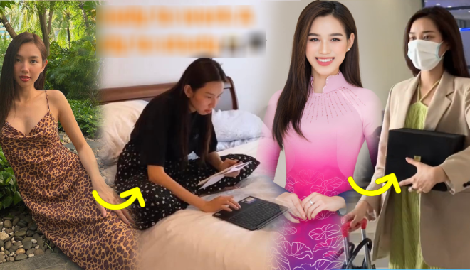 Sao Việt ham học: Hoa hậu Thùy Tiên đi công tác vẫn chăm học bài