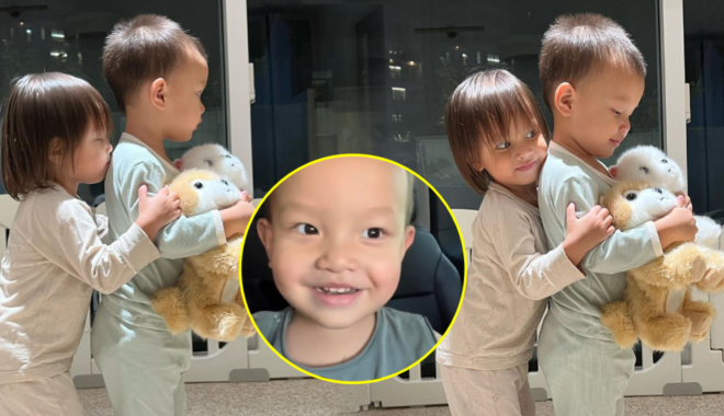 Biểu cảm bẽn lẽn đáng yêu của Leon khi được chị gái yêu thương