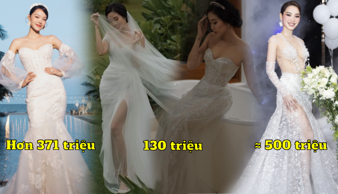 "Bóc giá" loạt váy cưới đắt đỏ của cô dâu Vbiz: Hà Trinh chi 130 triệu