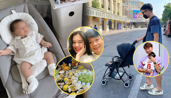 Cùng khoe con đầu lòng: cầu thủ Thành Chung đón đầy tháng từ xa