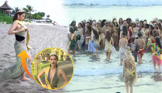 Đậm chất Miss Grand: Dàn thí sinh mặc dạ hội xuống biển quậy đục nước