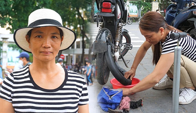 Mẹ làm vá xe ở Hà Nội nuôi con học Đại học: Mong con sau này không khổ