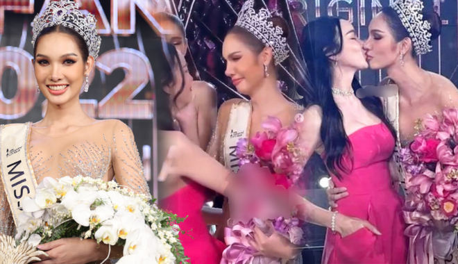 Hoa hậu Chuyển giới Thái Lan 2022 'khóa môi' bạn gái mừng đăng quang