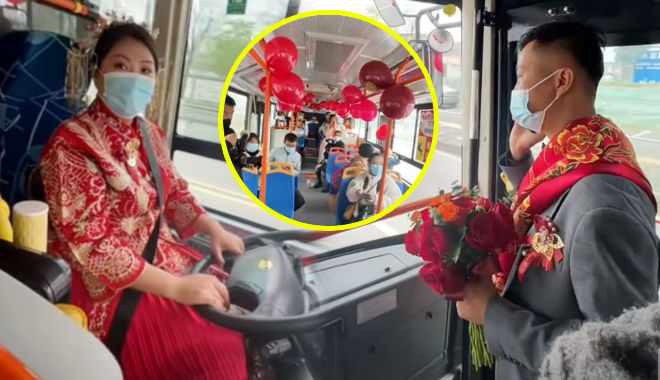 “Bệnh nghề nghiệp” cô dâu trong ngày đại hỷ vẫn lái xe bus để rước dâu