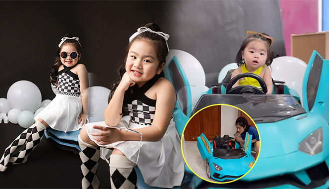 Mẹ đảm Vân Trang tự làm ô tô, studio tại nhà cho các con chụp hình