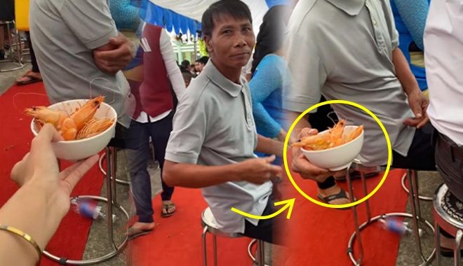 Dù đã lớn cô gái đi ăn cỗ vẫn được bố ân cần bóc tôm cho