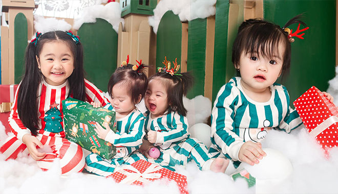 Trọn bộ ảnh Noel của gia đình Vân Trang: Mẹ 3 con tự tay làm đạo cụ