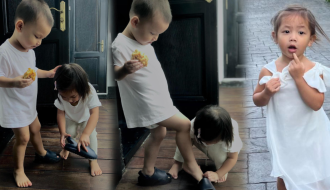 Tan chảy khoảnh khắc Lisa mang giày cho em trai: Leon chỉ mải mê ăn