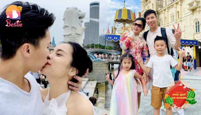O Sen và chồng đưa hai con du lịch Singapore đầu năm