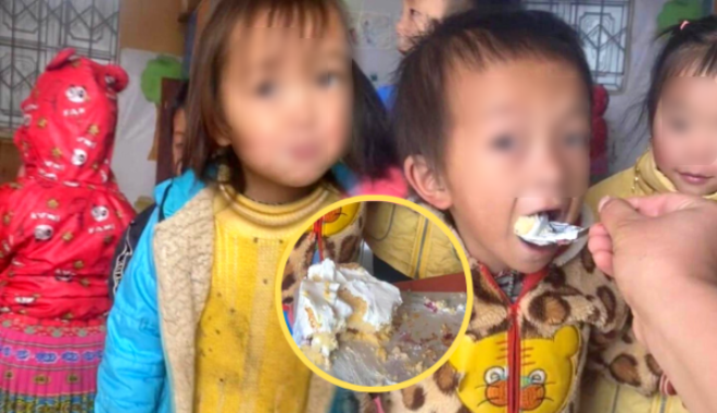 Em bé vùng cao lần đầu thưởng thức bánh kem: Đút đến đâu ăn đến đấy