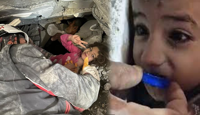Hình ảnh tích cực về những em bé bị mắc kẹt trong trận động đất