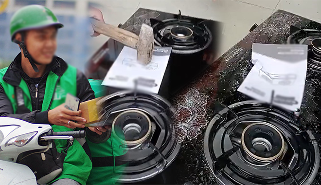 Thêm vụ shipper khổ sở vì khách hàng: Test bếp ga dùng luôn búa để đập