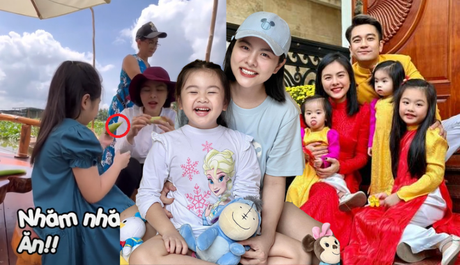 Vân Trang dạy con gái chơi trò tuổi thơ trong khu sinh thái gia đình